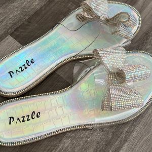 Clear slides with rhinestone bow